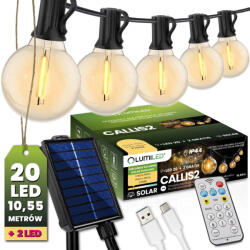 Lumileds Napelemes kerti girland 20x LED dekoratív gömb 10, 55 m 2700K Meleg szín + Távirányítós CALLIS2 LUMILED (LUMSOL0040)