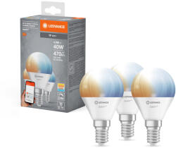 OSRAM 3x LED izzó E14 gömb alakú 4, 9 W = 40 W 470 lm CCT SMART+ WiFi szabályozható mini izzó Ledvance (4058075779112)