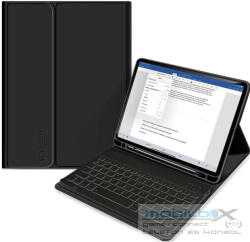 Apple iPad Air (2020 / 2022) / iPad Air 11 (2024 / 2025), Bluetooth billentyűzetes mappa tok, érintőceruza tartó, érintőceruza nélkül, TP SC Pen Holder + Keyboard, fekete - mobil-box