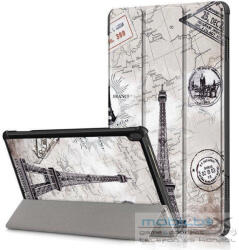 Samsung Tab S9 FE (10.9) / Tab S10 FE (10.9) SM-X510 / X516B / X520 / X526, mappa tok, Eiffel torony, térkép minta, Trifold, szürke - mobil-box