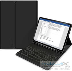 Apple iPad 10.2 (2019 / 2020 / 2021), Bluetooth billentyűzetes mappa tok, érintőceruza tartó, érintőceruza nélkül, TP SC Pen Holder + Keyboard, fekete - mobil-box