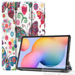 Samsung Tab S6 Lite 10.4 (2020 / 2022 / 2024) SM-P610 / P615 / P613 / P619 / P620 / P625, mappa tok, Trifold, színes nagy pillangó minta, fehér - mobil-box