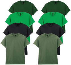 Gildan 8 db-os, 4 színes csomagban Gildan kereknyakú pamut póló, Forest Green, Irish Green, Black, Military Green-3XL (GI5000vfo4-3XL-8)
