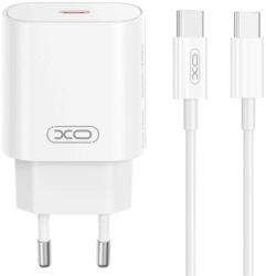 XO CE25 Fehér Hálózati Töltő szett PD25W 1*USB-C + USB-C/USB-C kábellel - xpro