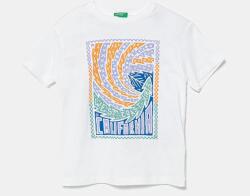Benetton gyerek pamut póló fehér, nyomott mintás, 3I1XC10P7 - fehér 168