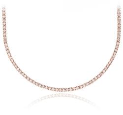 NASSIA Colier Tennis Crystal Embrace din Argint 925 placat cu aur roze, 45+5cm (180125-08b)
