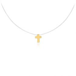NASSIA Colier cu fir transparent si pandantiv Cruce din AUR 14K (120624-83)