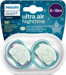 Philips 2 db cumi készlet Philips-Avent SCF376/13, ultra levegő éjszakai 6-18 hónapig, fogszabályozás, BPA-mentes, foszforeszkáló, csillag/hold (SCF376/13)