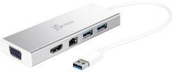 j5create Hub 6 porttal j5create Mini Dock JUD380, USB 3.0, Gigabit Ethernet, HDMI, VGA, USB-B, fehér (JUD380-N)