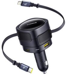 Baseus Enjoyment Max autós töltő USB-C + villámkábellel és USB-A + USB-C portokkal 90W Fekete (C00035507121-02) - kontaktor