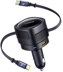 Baseus Enjoyment Max autós töltő USB-C+USB-C kábelekkel és USB-A+USB-C portokkal 90W Fekete (C00035507121-03) - kontaktor