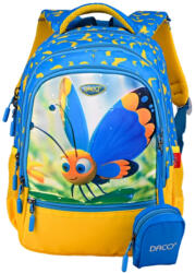 DACO Ghiozdan scoala DACO GH3012, 38 cm, Albastru cu galben, Motiv Fluture (GH3012)
