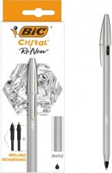 BIC Pix Cristal Re'New, 1.0 mm, negru, corp din metal, cutie, 1 pix si 2 rezerve Bic 997201 (997201)