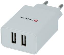 SWISSTEN 22057000 2x USB Type-A Smart IC Hálózati Töltő + 1.2m Lightning Kábel - Fehér 5 V / 2.1 A
