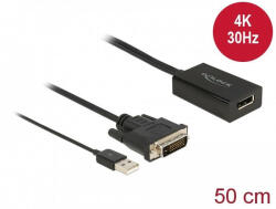Delock Adapter DVI-dugós csatlakozó & gt; DisplayPort 1.2-csatlakozóhüvely fekete 4K-hez HDR funkcióval (DL-63189)