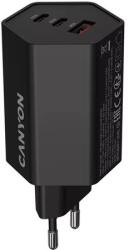 CANYON Hálózati töltő, 1xUSB-A, 2xUSB-C, 65W, CANYON "Hexagon 65", fekete CND-CHAHEX65B (CND-CHAHEX65B)
