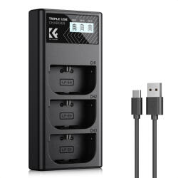 K&F Concept Canon LP-E6NH 3-pack Camera Charger with LCD Display/With Micro USB and Type-C cable (KF28.0062)