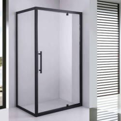 STUXI Torino Black 100x80 aszimmetrikus szögletes nyílóajtós zuhanykabin 6 mm vízlepergető biztonsági üveggel, matt fekete elemekkel, 200 cm magas (TL-6308B-100-TL63018B-80)