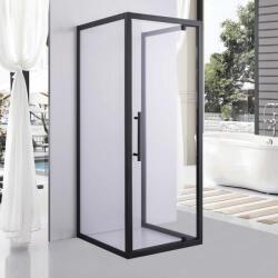 STUXI Torino Black 90x100 falsíkra szerelhető 3 oldalú nyílóajtós zuhanykabin 6 mm vízlepergető biztonsági üveggel, fekete elemekkel, 200 cm magas (TL-6308B-90-TL6301B-100-TL6301B-100)