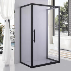 STUXI Torino Black 100x90 falsíkra szerelhető 3 oldalú nyílóajtós zuhanykabin 6 mm vízlepergető biztonsági üveggel, fekete elemekkel, 200 cm magas (TL-6308B-100-TL6301B-90-TL6301B-90)