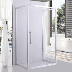 STUXI Torino 110x100 falsíkra szerelhető 3 oldalú nyílóajtós zuhanykabin 6 mm vízlepergető biztonsági üveggel, króm elemekkel, 200 cm magas (TL-6308-110-TL6301-100-TL6301-100)