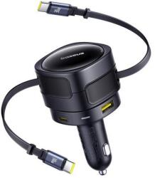 Baseus Enjoyment Max autós töltő USB-C+USB-C kábelekkel és USB-A+USB-C portokkal 90W Fekete (C00035507121-03) - wincity