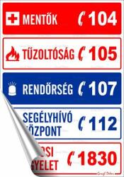 Információs matrica, 25x17, 5 cm, Segélyhívószámok (221 - 360) - kellekanyagonline