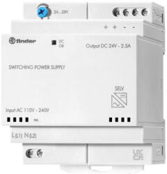 FINDER 78.60. 1.230. 2402 kapcs. üzem tápegység be: 110-240 VAC/220VDC ki: 60W 24VDC 2, 5A DIN (786012302402)