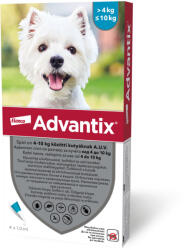 Bayer 3csomagtól : Advantix spot-on kutyákra (4-10kg ) , 4db pipetta , illusztrációs fotó , macskákra tilos rakni