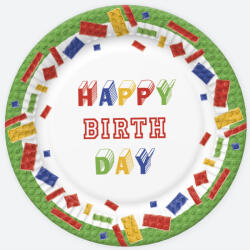 Pol-Mak Happy Birthday Building Blocks papírtányér 8 db-os 22, 7 cm PKK038295 (PKK038295)