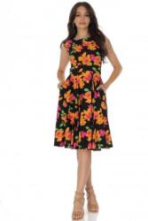 RohBoutique Rochie clos, Negru cu imprimeu florală si buzunare, Roh DR4758