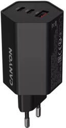 CANYON Hálózati töltő, 1xUSB-A, 2xUSB-C, 65W, CANYON "Hexagon 65", fekete (CND-CHAHEX65B)