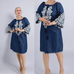 Ie traditionala Rochie din Denim cu broderie Zina