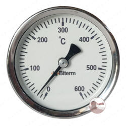 Kályhaház Kemence hőmérő szett 0-600°C-ig, 1/2" menettel - Ajtóra rögzíthető, 10 cm szár hossz, Réz Védőcsővel,