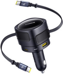 Baseus Enjoyment Max autós töltő USB-C+USB-C kábelekkel és USB-A+USB-C portokkal 90W Fekete (C00035507121-03) - multimediabolt