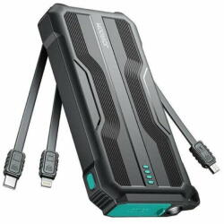 JOYROOM Acumulator extern Joyroom Extreme 10000mAh 1xUSB 1xUSB-C Indicator baterie Lanterna Cablu Lightning USB-C si MicroUSB incorporat Negru (6941237100276)