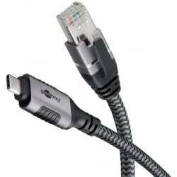 Goobay Ethernet kábel USB-C 3.2 Gen1 hím > RJ-45 hím, LAN adapter (fekete/ezüst, 2 méter) (70698) (70698)