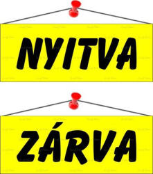 Információs tábla, 22x8, 5 cm, kétoldalas, Nyitva/Zárva, sárga (LUIN006)