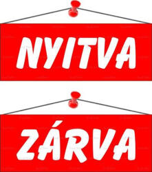 Információs tábla, 22x8, 5 cm, kétoldalas, Nyitva/Zárva, piros (LUIN007)