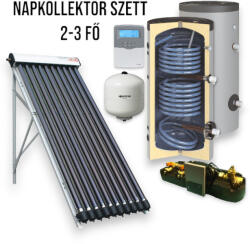 Napcsap 2-3 fő részére napkollektor rendszer 15 csöves vákuumcsöves napkollektor, 150 literes Cordivari hőcserélős tároló, ECO szivattyú állomás, vezérlés, tágulási tartály (SZETT_23_15VCS150_COR)