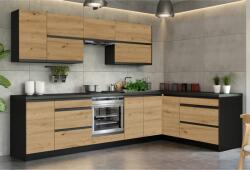 TEMPO KONDELA Univerzális sarok konyhabútor 300x180, artisan tölgy/fekete, BRECK - sprintbutor