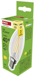 EMOS filament 3, 4W (40W) E14 470lm 2700K C35 ZF3D22 LED gyertya izzó (EMOS-ZF3D22)