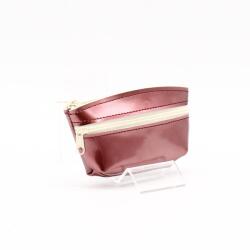 Amnisu fényes rosegold / bézs kettő cipzáras bőr kulcstartó b4005