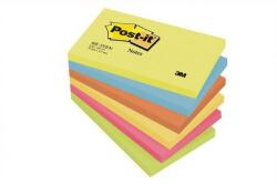 3M Öntapadó jegyzettömb, 76x127 mm, 6x100 lap, 3M POSTIT, energikus színek