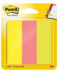 3M Jelölőcímke, papír, 3x100 lap, 25x76 mm, 3M POSTIT, vegyes neon színek - officeland