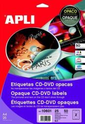 APLI Etikett, CD/DVD, A4, teljes lefedettségű, matt, APLI Mega