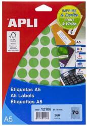 APLI Etikett, 19 mm kör, színes, A5 hordozón, APLI, zöld, 560 etikett/csomag