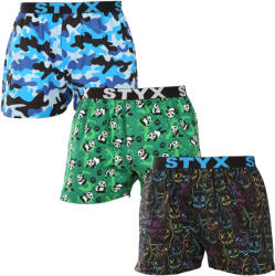 Styx 3PACK férfi bő szárú boxeralsók Styx art sportos gumipánt többszínű (3B18023) M