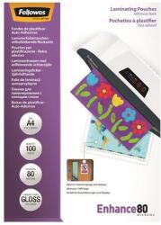 Fellowes Meleglamináló fólia, 80 mikron, A4, fényes, öntapadó, 100 db, FELLOWES