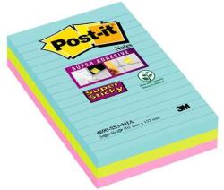 3M Öntapadó jegyzettömb, vonalas, 3x90 lap, 101x152 mm, 3M POSTIT Super Sticky Miami, vegyes színek